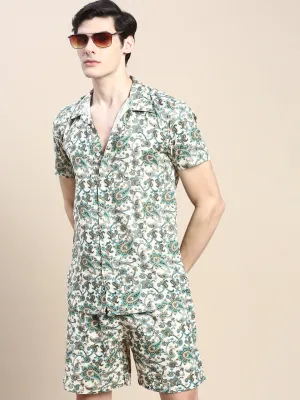 Men Beige Ethnic Motif Printed Co Ords Set with Shorts