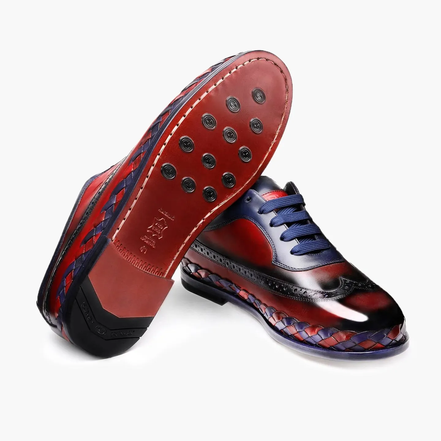 Men's Blue & Red Leather Brogue Sneaker