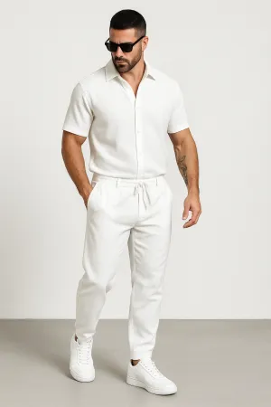Mens Shirt and Pants Set  Cotton Linen Blend  Regular Fit  Short Sleeve  Drawstring Waist