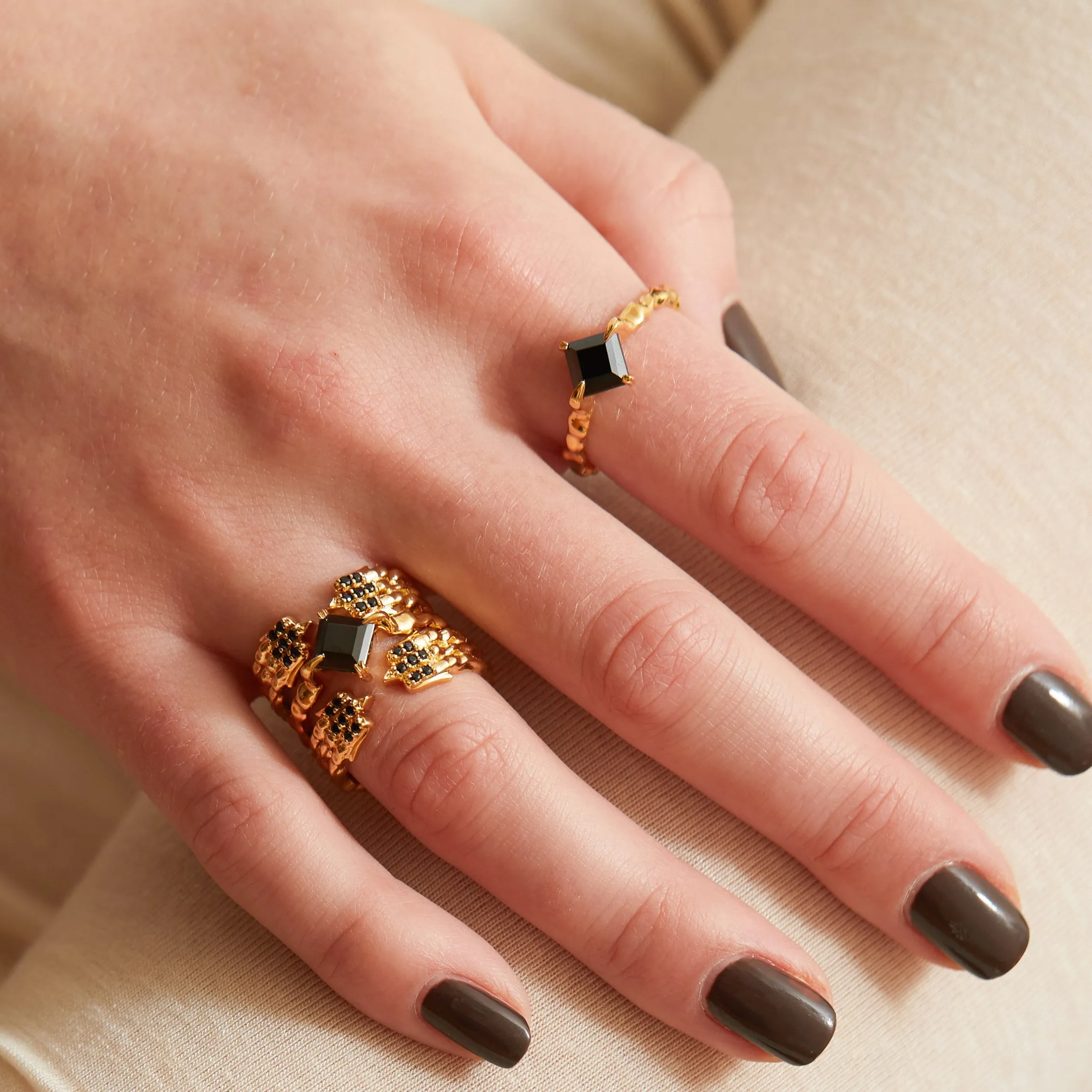 Onyx Phoenix Band Ring