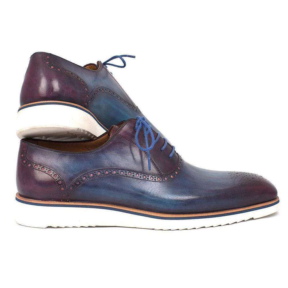 Paul Parkman 184SNK-BLU Handmade Designer Shoes Smart Casual Oxfords Designer Shoes For Men Blue & Purple (PM5307)