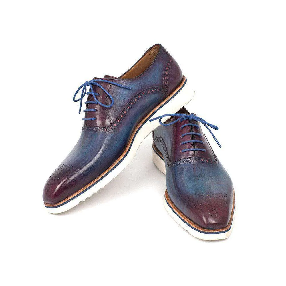 Paul Parkman 184SNK-BLU Handmade Designer Shoes Smart Casual Oxfords Designer Shoes For Men Blue & Purple (PM5307)