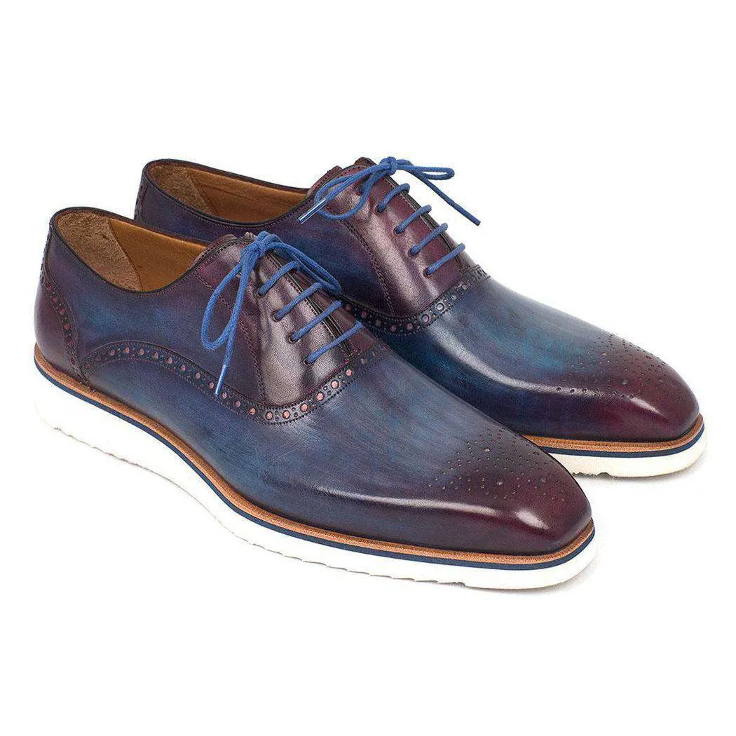 Paul Parkman 184SNK-BLU Handmade Designer Shoes Smart Casual Oxfords Designer Shoes For Men Blue & Purple (PM5307)