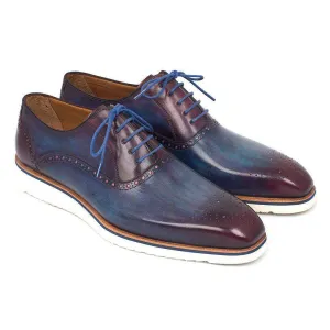Paul Parkman 184SNK-BLU Handmade Designer Shoes Smart Casual Oxfords Designer Shoes For Men Blue & Purple (PM5307)