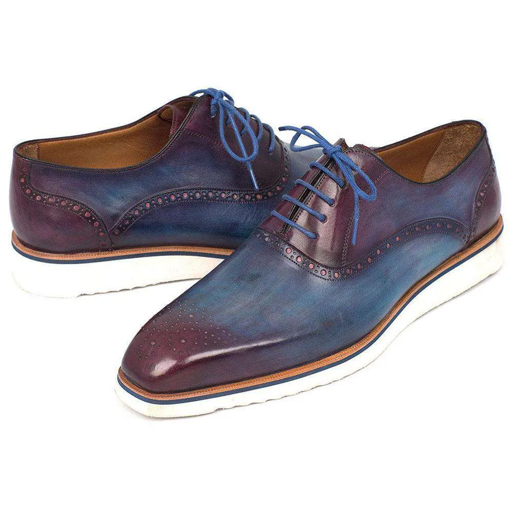 Paul Parkman 184SNK-BLU Handmade Designer Shoes Smart Casual Oxfords Designer Shoes For Men Blue & Purple (PM5307)