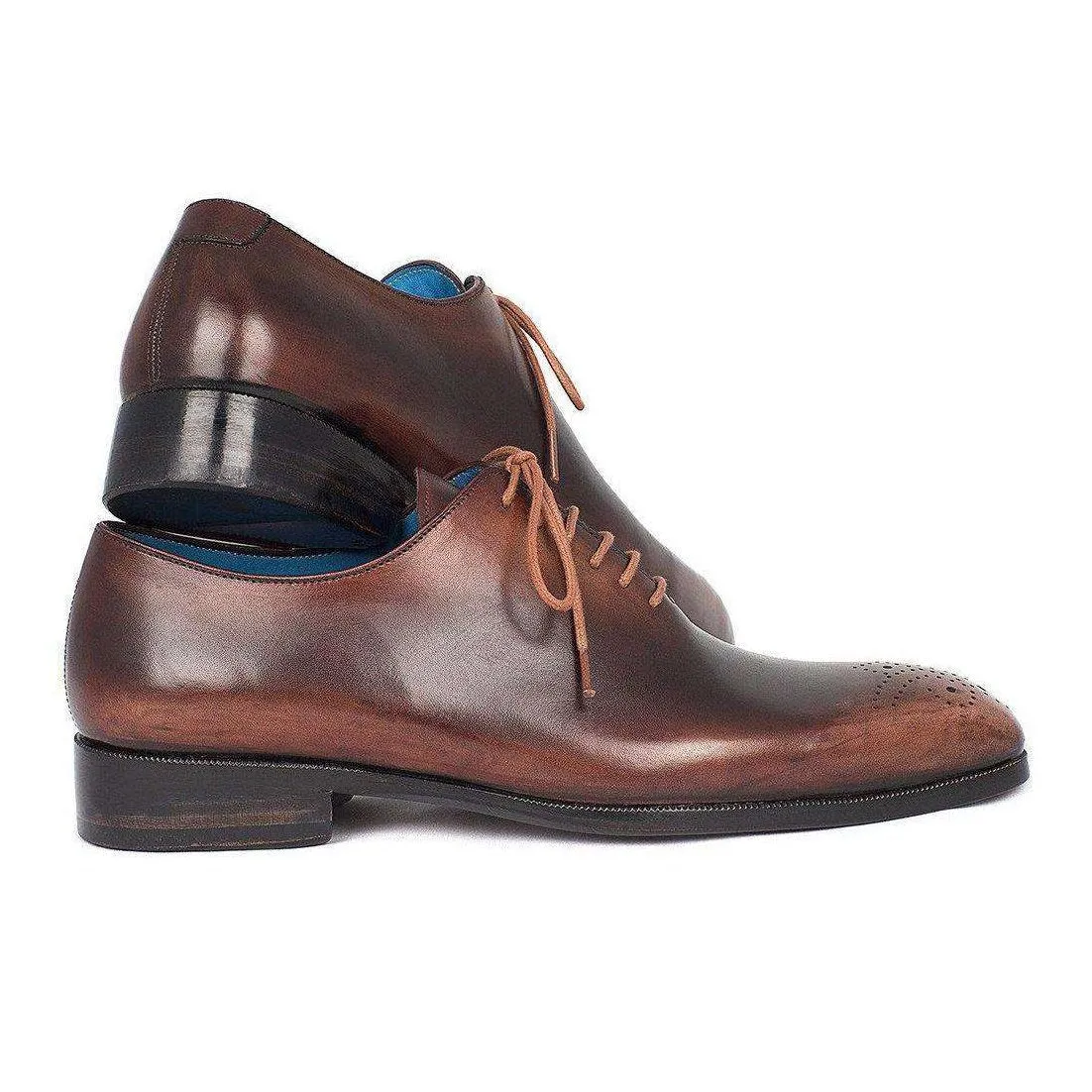 Paul Parkman Handmade Designer Shoes Men's Camel & Brown Wholecut Oxfords (PM5403)