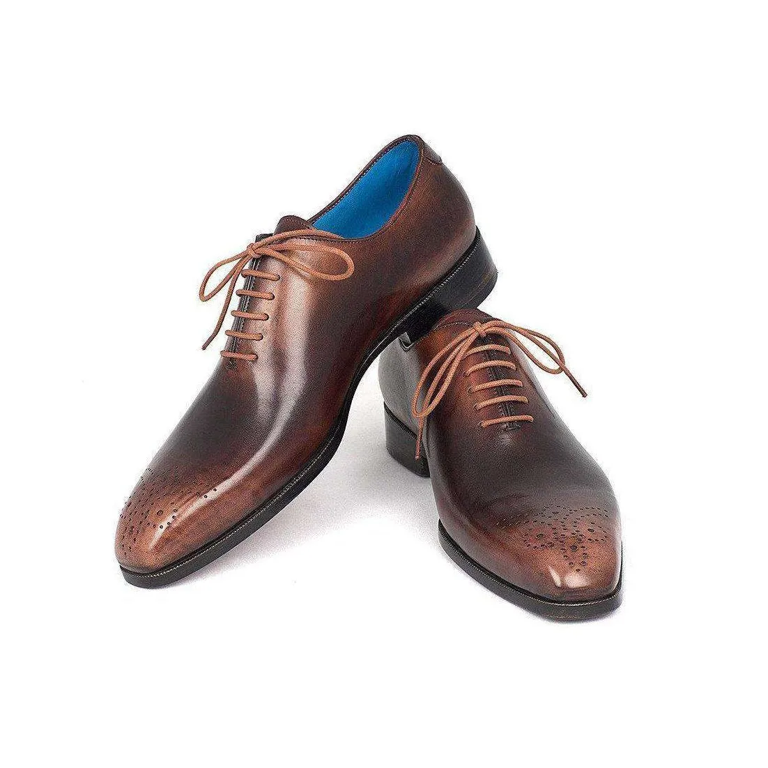 Paul Parkman Handmade Designer Shoes Men's Camel & Brown Wholecut Oxfords (PM5403)