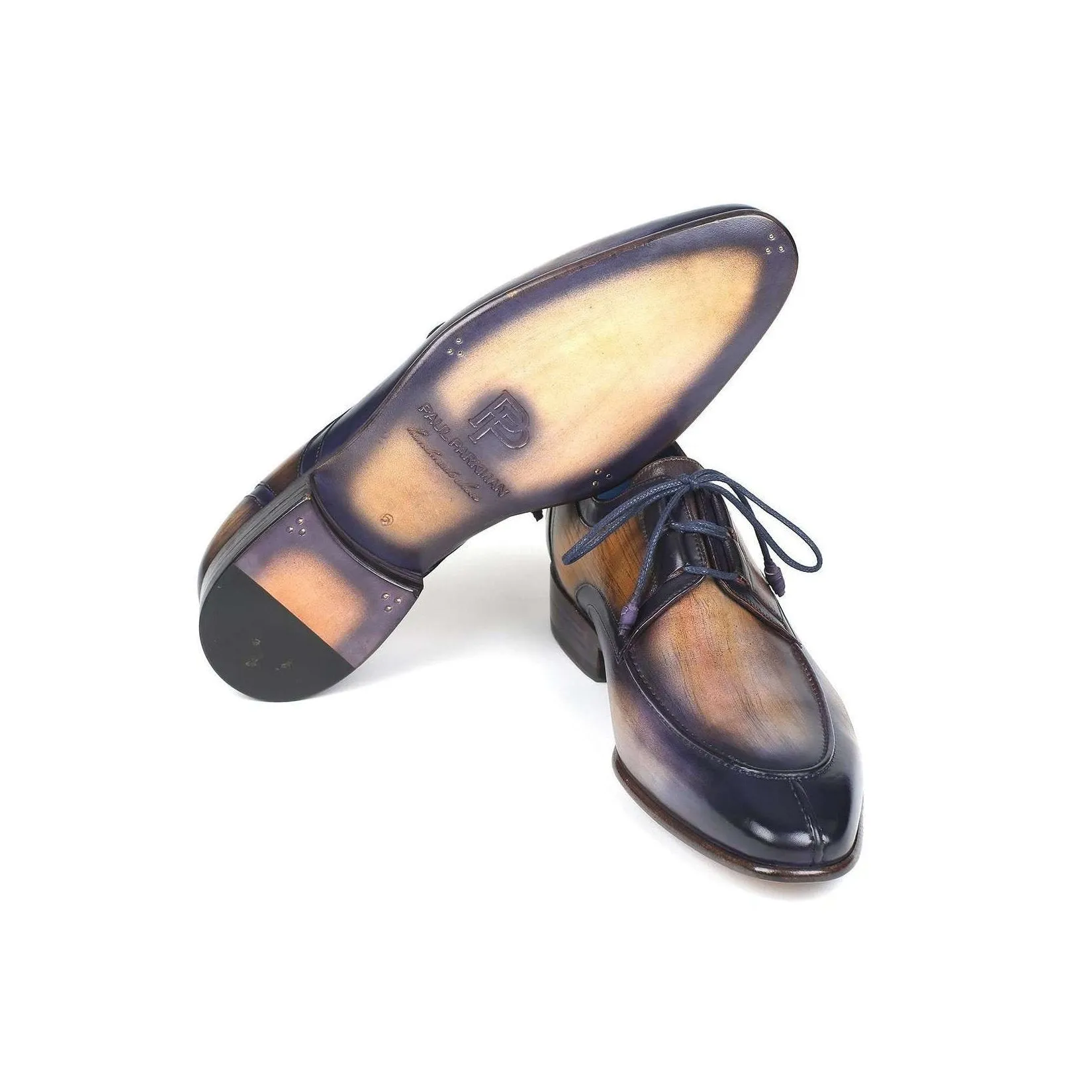 Paul Parkman Handmade Designer Shoes Men's Ghillie Lacing Camel & Purple Calfskin Oxfords GU566PRP (PM5719)