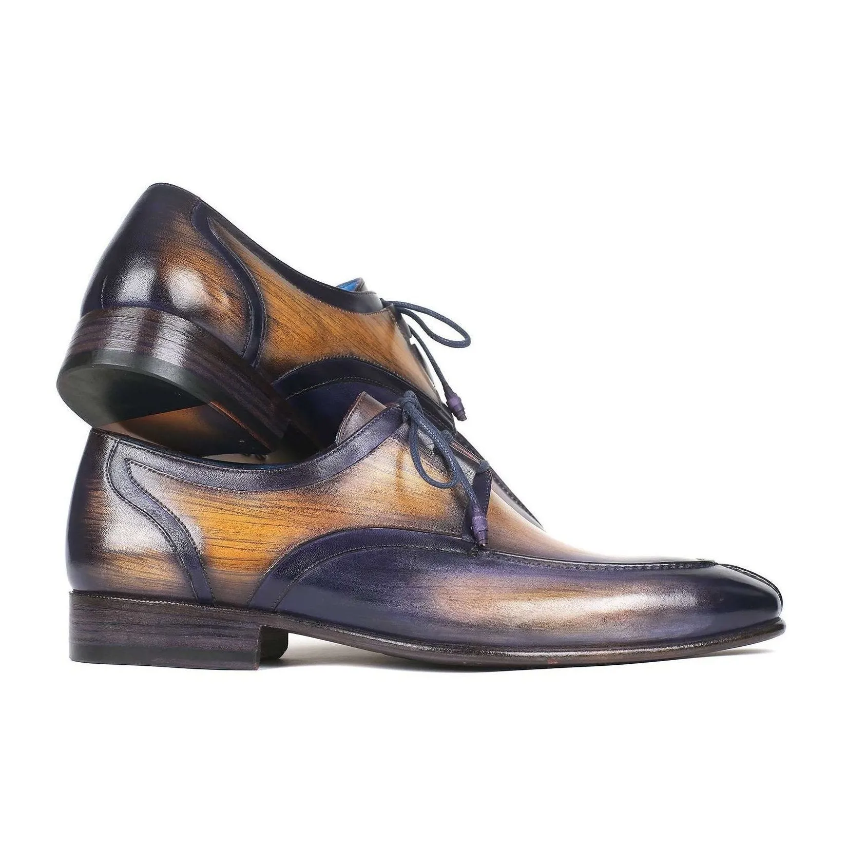 Paul Parkman Handmade Designer Shoes Men's Ghillie Lacing Camel & Purple Calfskin Oxfords GU566PRP (PM5719)