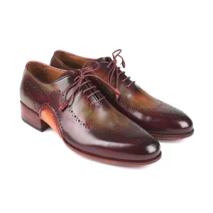 Paul Parkman Handmade Designer Shoes Men's Green & Bordeaux Opanka Construction Calfskin Oxfords 726-GRE-BOR (PM5714)