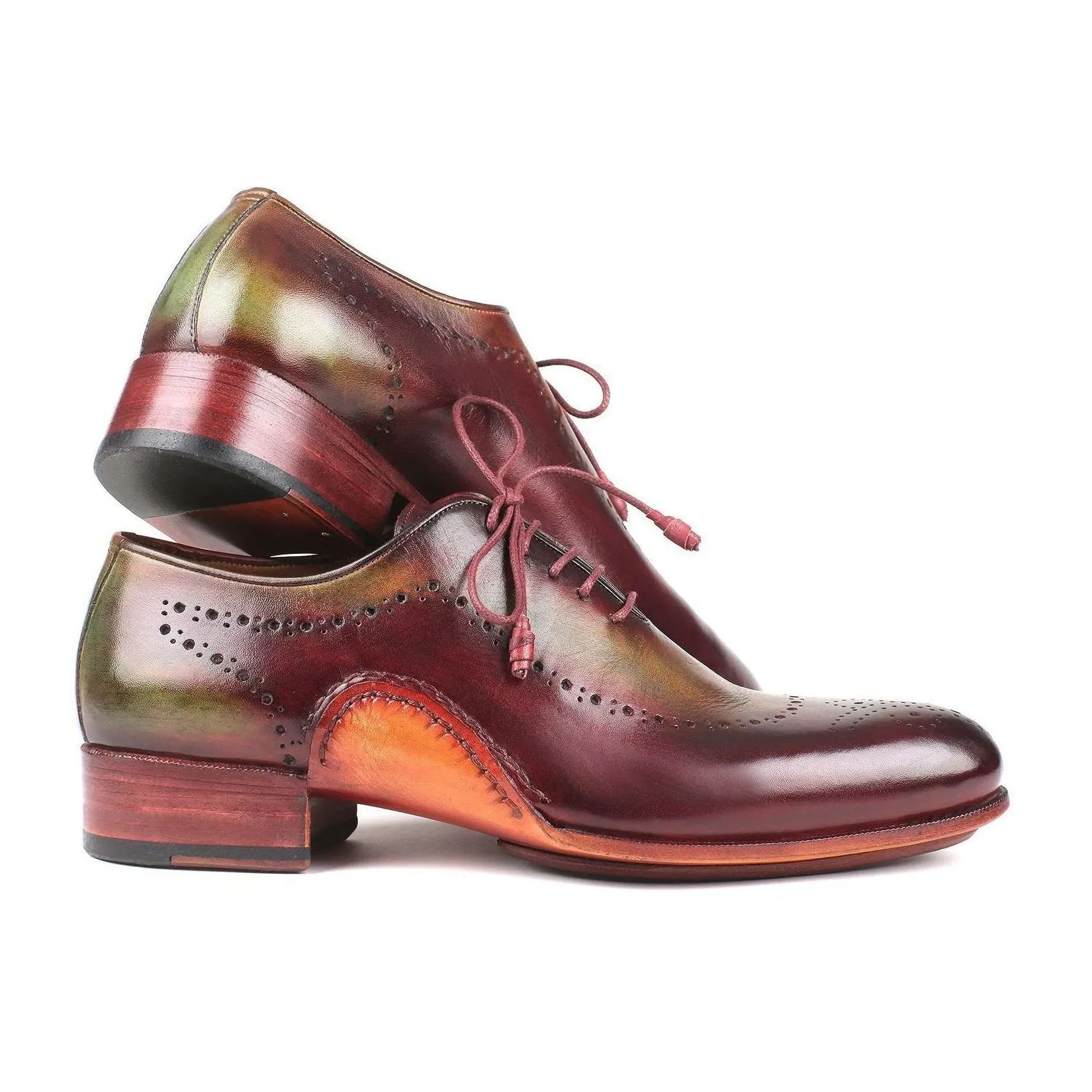Paul Parkman Handmade Designer Shoes Men's Green & Bordeaux Opanka Construction Calfskin Oxfords 726-GRE-BOR (PM5714)