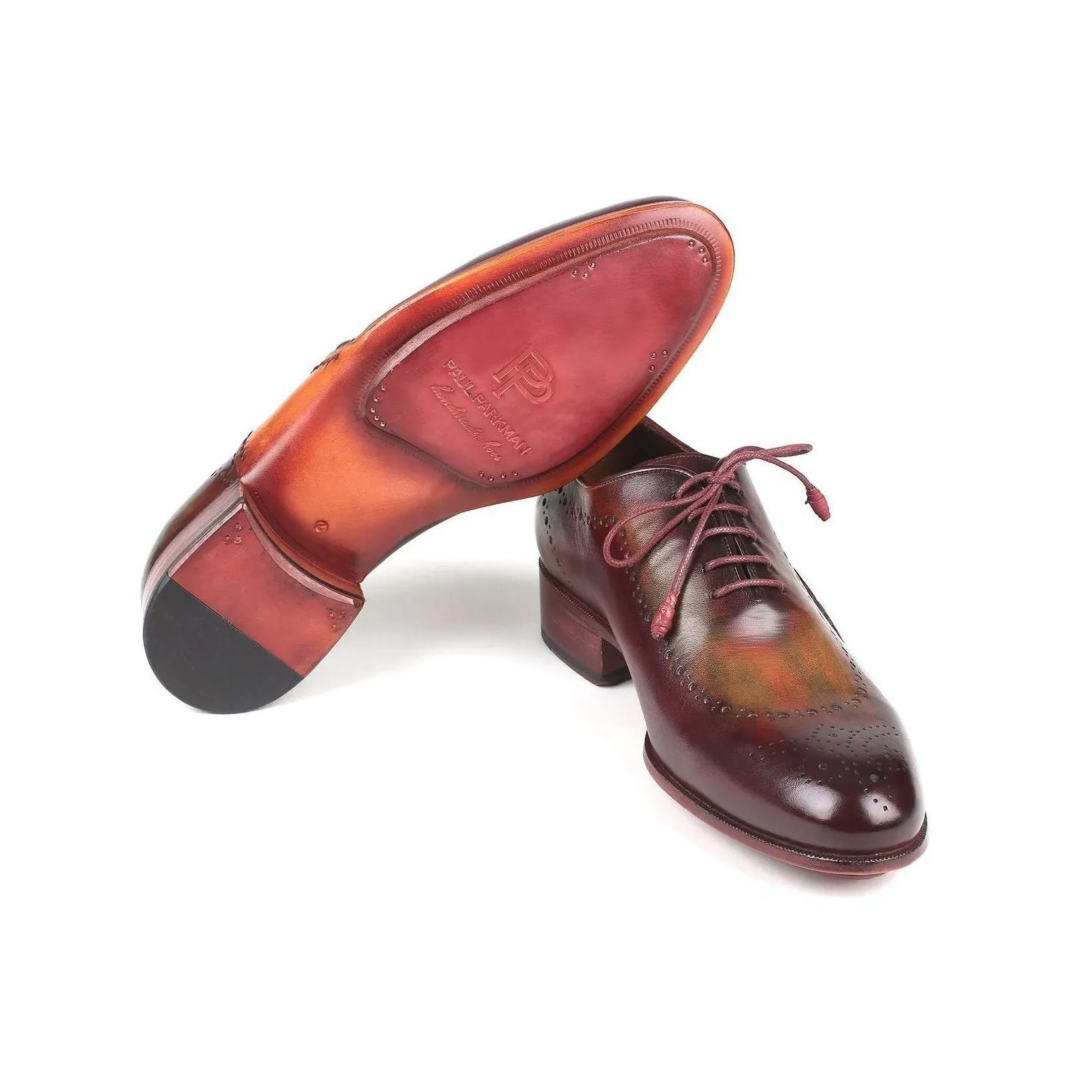 Paul Parkman Handmade Designer Shoes Men's Green & Bordeaux Opanka Construction Calfskin Oxfords 726-GRE-BOR (PM5714)