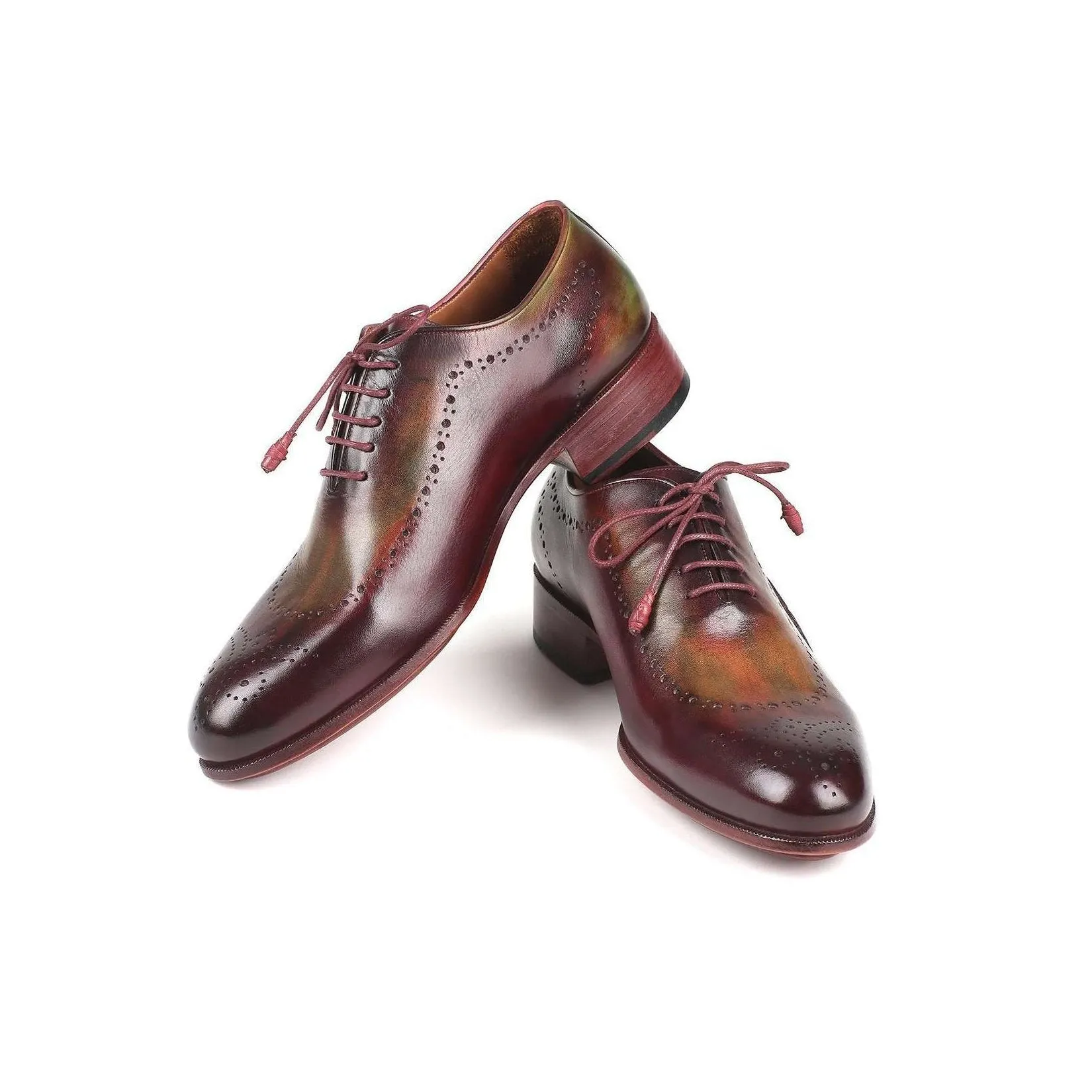 Paul Parkman Handmade Designer Shoes Men's Green & Bordeaux Opanka Construction Calfskin Oxfords 726-GRE-BOR (PM5714)