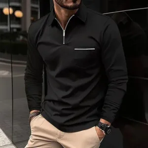 PoloGen - Heren Poloshirt Lange Mouwen, Halve Ritssluiting, Borstzakje