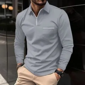 PoloGen - Heren Poloshirt Lange Mouwen, Halve Ritssluiting, Borstzakje