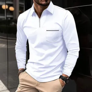 PoloGen - Heren Poloshirt Lange Mouwen, Halve Ritssluiting, Borstzakje
