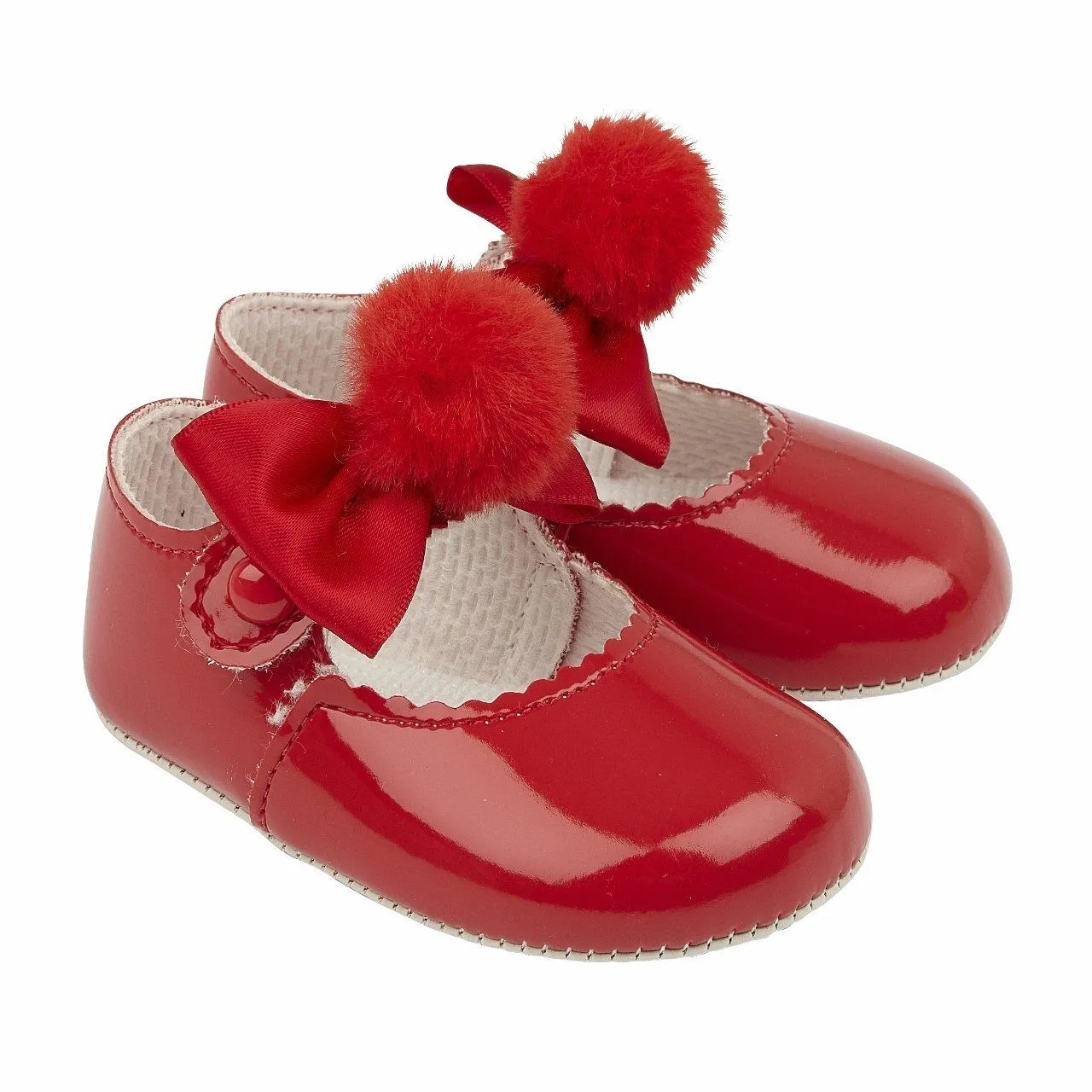 Red Pom Pom Soft Sole Shoes