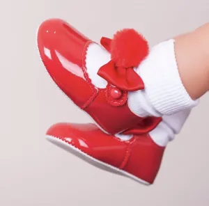 Red Pom Pom Soft Sole Shoes