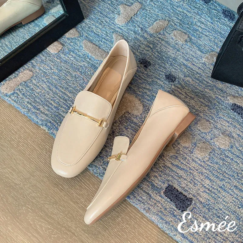 【Size 39 Special Offer】Leather Loafers with Metal Bar Design