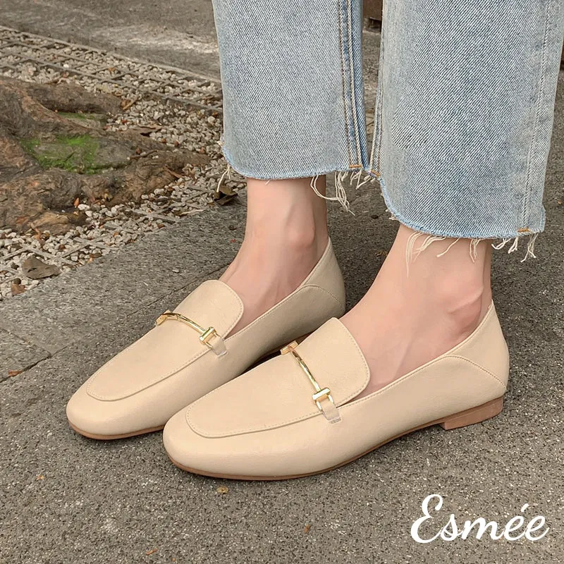 【Size 39 Special Offer】Leather Loafers with Metal Bar Design