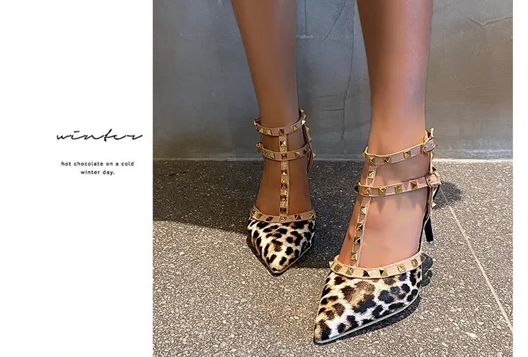 Tillbuy Leopard print rivet high heels