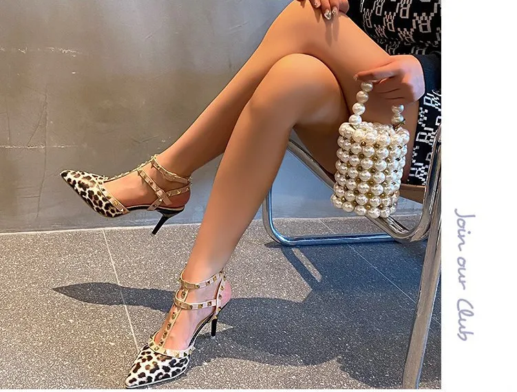 Tillbuy Leopard print rivet high heels
