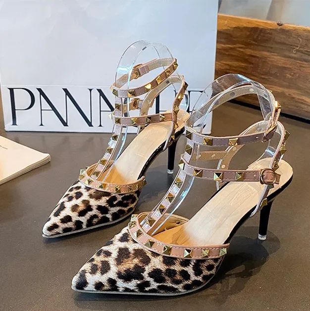 Tillbuy Leopard print rivet high heels
