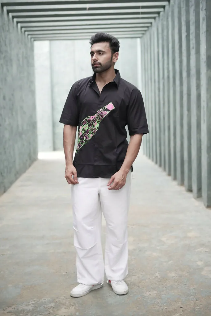 Unisex Black Bottle Embroidered Shirt