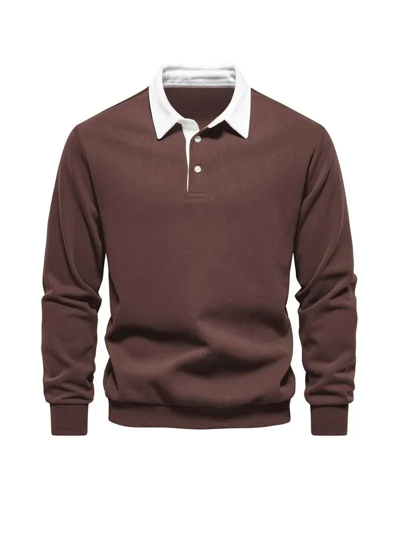 WarmLux - Heren Poloshirt Lange Mouwen, Klassieke Pasvorm, Kraag met Knopen