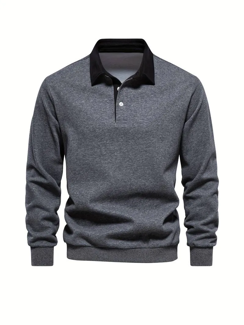 WarmLux - Heren Poloshirt Lange Mouwen, Klassieke Pasvorm, Kraag met Knopen