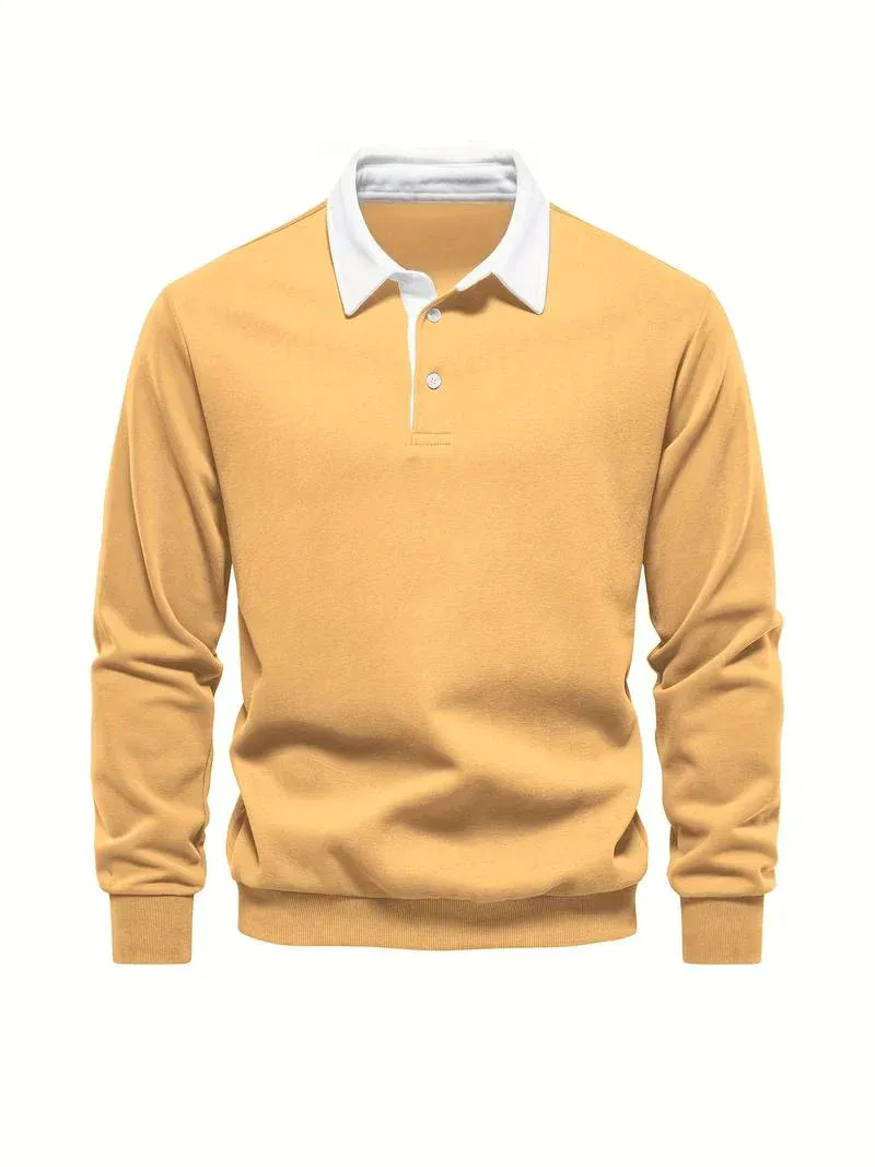 WarmLux - Heren Poloshirt Lange Mouwen, Klassieke Pasvorm, Kraag met Knopen