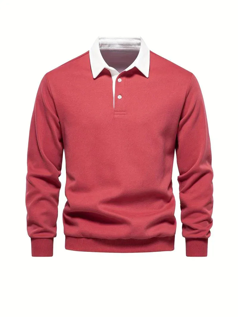 WarmLux - Heren Poloshirt Lange Mouwen, Klassieke Pasvorm, Kraag met Knopen