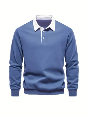 WarmLux - Heren Poloshirt Lange Mouwen, Klassieke Pasvorm, Kraag met Knopen