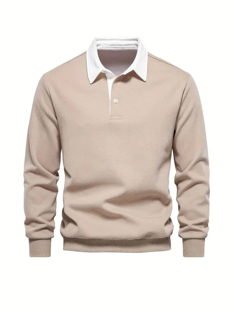 WarmLux - Heren Poloshirt Lange Mouwen, Klassieke Pasvorm, Kraag met Knopen