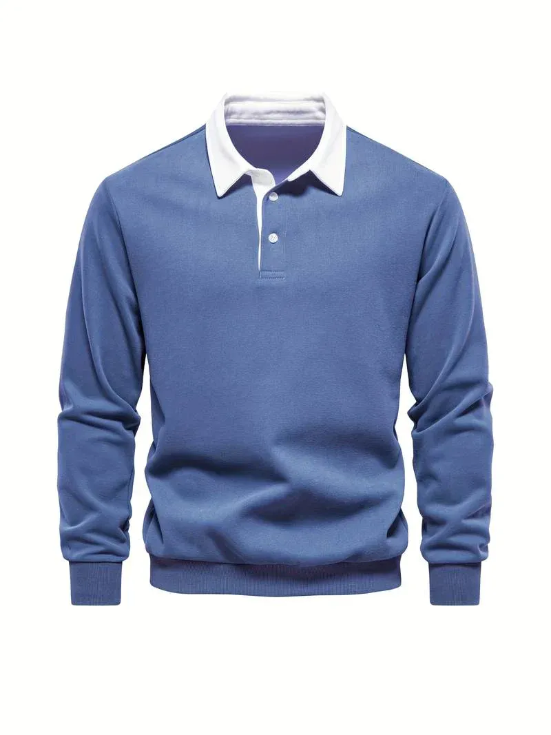 WarmLux - Heren Poloshirt Lange Mouwen, Klassieke Pasvorm, Kraag met Knopen