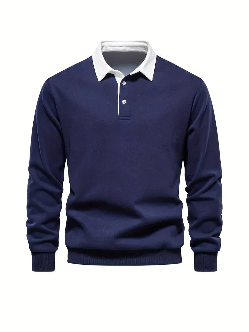 WarmLux - Heren Poloshirt Lange Mouwen, Klassieke Pasvorm, Kraag met Knopen