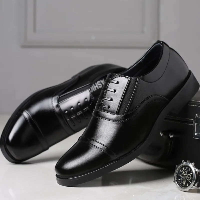 Yeknu Luxury Black Formal Leather Men Flat Oxfords Business Slip on Pointed Toe Fashion Groom Wedding Boutique Shoes 3515
